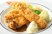 大海老とハーブ鶏（千葉県産）のミックスフライ<br> (ライスまたはパン、スープ付)